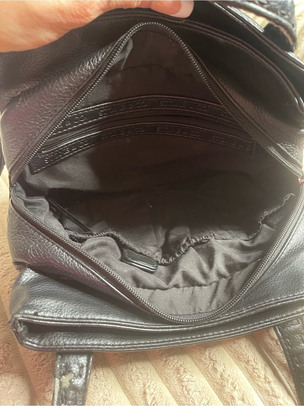 Stone & Co. Black Pebble Leather Shoulder Bag Hand Stitched Tote - Picture 7 of 9